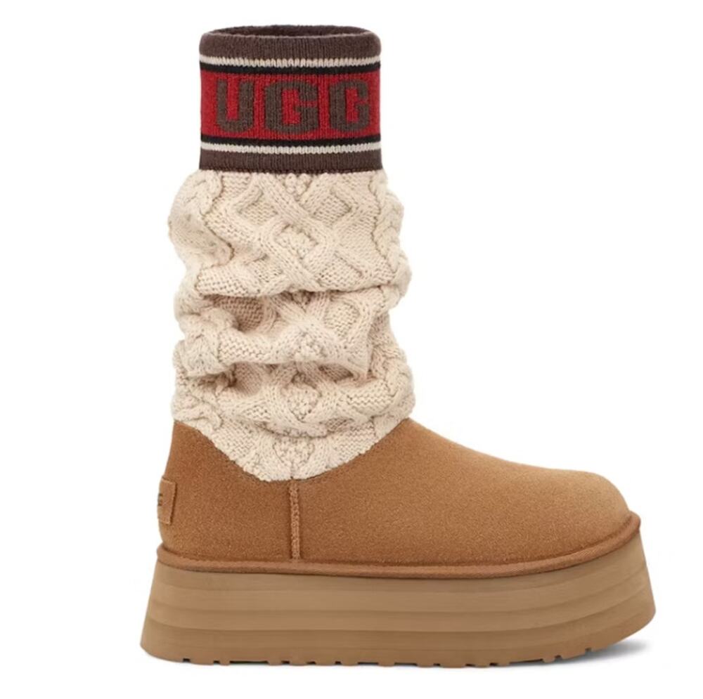 UGG Classic Sweater Letter Platform Chestnut Boot Size 8